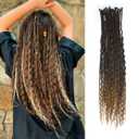 24 Inch 3 In 1 Dreadlock Extensions Sets, 30 Strands Mixed Ombre Brown Synthetic SE Dreads Extensions, 100% Handmade Soft Single Ended Curly Boho Wavy Dreads for Girls