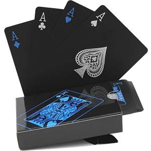 1pc Waterproof Plastic Poker Playing Cards PET Table Games Halloween/Thanksgiving Day (Blue x Silver)