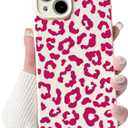 NITITOP Compatible with iPhone 15 Case Aesthetic Cute Leopard Print Pattern for Women Girls Men Trendy Slim Fit TPU Bumper Silicone Shockproof Full Camera Protection Cover - Rose Pink