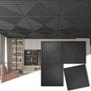 Art3d 12-Pack Drop Ceiling Tiles 2x2 FT, PVC 3D Textured Panels for Interior Wall Decor Living Room Bedroom Office, 24x24 Inch, Black