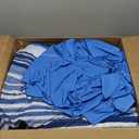 KAKIJUMN 7 Piece Bed in a Bag Stripe Comforter Set Full Size, White and Blue Patchwork Striped Comforter and Sheet Set, All Season Soft Microfiber Complete Bedding Sets(Blue,Full)