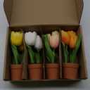 DILATATA 4 Pcs MultiColor Tulips Artificial Flowers Large Tulips Head Real Touch Fake Tulip Fake Flowers for Mother's Day 11.4" Faux Tulip for Vase Centerpieces Home Wedding Bouquet