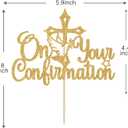 2 x On Your Confirmation Cake Topper, First Communion/Baptism/Christen Day/Baby Shower/Wedding Day Decorations Supplies Gold Glitter