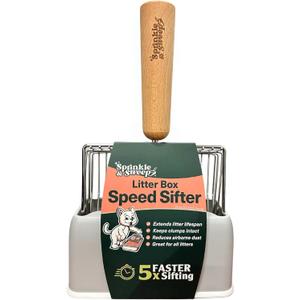 Cat Litter Scoop, Metal Litter Scooper 5X Faster No-Shake Sifting Design, Stainless Steel Litter Scoop with Holder, Reduces Dust & Waste Sprinkle & Sweep