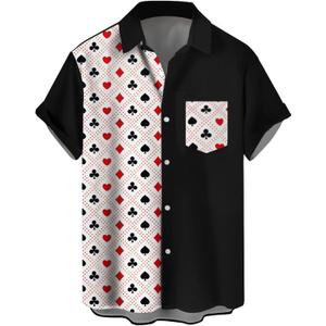 WHO IN SHOP Men's Hawaiian Shirt All Patterns Print Short Sleeve Button Down Shirts (XX-Large, Poker-black White Red)
