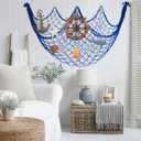 2 Pack Fish Net Decorations, 80x40 Inch Navy Blue Fishing Net Decor for Under The Sea Hawaiian Beach Theme Party, 3mm Thick Natural Cotton Versatile Nautical Netting for Party Wall Table Ceiling Decor
