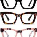 Hubeye Oprah Style Reading Glasses for Women Men Blue Light Blocking Computer Square Readers with Spring Hinge (Black+pink Tortoiseshell+tortoiseshell)