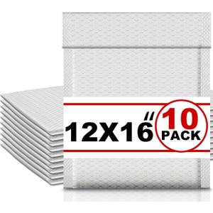 Ireer 10 Pack Extra Large 12 x 16" Bubble Mailers Poly Padded Envelopes Cushioned Mailing Envelopes Bubble Padded Mailers Self Adhesive Waterproof Shipping Bags for Business Christmas Gift Packaging