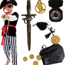 Tacobear Pirate Costume Kids Boy Halloween Dress Up Costume & Pirate Hat Sword Eye Patch Compass Earring Purse Coin Medallion S