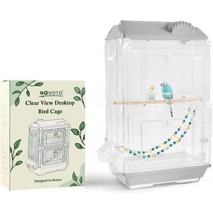 Clear View Bird Cage, Indoor & Travel Small Birdcage for Parakeet, Parrot, Budgies, Cockatiels, Canary |Easy Clean Safe Materials (Gray, Medium)