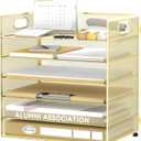 Daltack 6 Tier Paper Organizer for Desk, Paper Letter Tray Organizer for Desks, Mesh Desk File Organizers with Handle for Office, Home, School, Gold