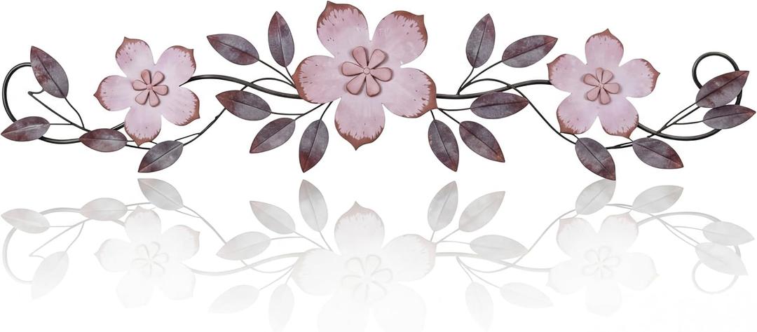 Wesiti Metal Flower Wall Decor Vintage Spring Metal Flower Wrought Iron Scroll Sculpture 15.7''x3.7'' Farmhouse Leaf Wall Decor with Nails for Spring Living Room Bedroom Indoor Outdoor (Purple), 16.7"L x 5.5"W