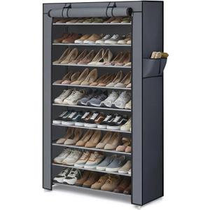 SONGMICS HOME Shoe Rack 10-Tier, Tall Narrow Metal Shoe Organizer with Dust Cover, 11.2 x 33.3 x 63.2 Inches, Vertical Storage Cabinet for Closet Entryway, Gray