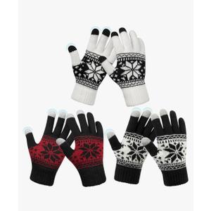 YSense 3 Pairs Touch Screen Gloves Snow Flower, Warm Knit Winter Gloves Christmas Gifts Stocking Stuffers for Women Gifts