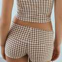 Womens Fold Over Shorts Elastic Waist Y2k Striped Shorts Skinny Pajamas Mini Sleepwear Stretchy Yoga Shorts (S)