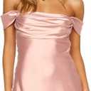 Women's Skirt,Off-the-Shoulder Sexy Fitted Backless Dress, with Ruffled Chest Design,Backless Mini Skirt(Pink-XS)