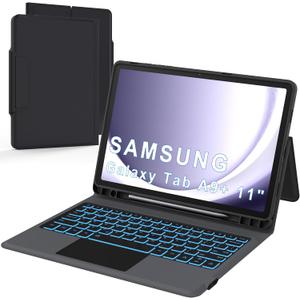 Folio Touch Keyboard Case for Samsung Galaxy Tab A9+/A11+ 11 inch - Slim Wireless Smart Touch Trackpad Keyboard Folio Tablet Cover - Backlit Keyboard with Kickstand for Tab A9 Plus 11" 2023 Black