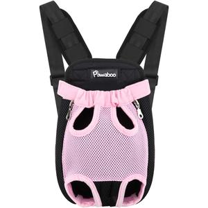 Pawaboo Adjustable Carrier Backpack for Dog Cat, Pet Front Dog Carrier Purses Cat Travel Bag, Legs Out, Easy-Fit for Traveling Hiking for Dogs Cats Puppies, M, Pink