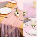 4pcs Pearl Table Runner Spring Summer Rustic Boho 10ft Tulle Table Runner for Baby Shower Wedding Veil Holiday Dessert Table Decor Pink