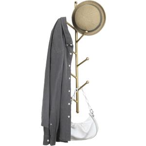 MyGift 8 Hook Wall Mounted Modern Gold Tone Metal Hat and Coat Hanger Tree, Decorative Entryway Vertical Hanging Garment Rack with Branch Style Hooks for Umbrellas Scarves Purses