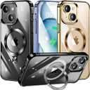 [CD Ring Compatible with MagSafe Invisible Stand] Magnetic for iPhone 15 Case, [Electroplated Bumper Non-Yellowing][Look as Bare iPhone] Slim Clear Case with Holder for Women Men Girls (Black)