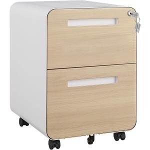 2 Drawer Mobile File Cabinet with Lock, Under Desk Metal Filing Cabinet