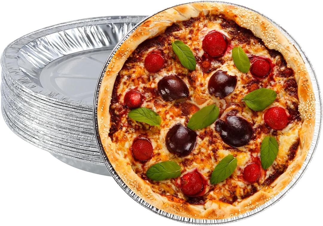 Pack of 25 Disposable Round Foil Pizza Pans, Premium Disposable Pie Pans for Tart Baking, Storing, Serving Freezer and Oven Safe Round Pie Pans Size: 9.5 Inch
