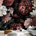 80" x 61" Moody Dark Floral Peony Butterfly Wallpaper Canvas material vintage dark floral rose wallpaper easy peel and stick removable waterproof durable home decor