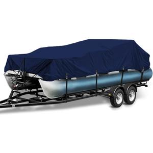 1200D Metal Buckle Heavy Duty Pontoon Boat Cover, Waterproof Elastic Pontoon Boat Cover with Windproof Side Straps Fit 21'-24' Beam Width: up to 102", Navy