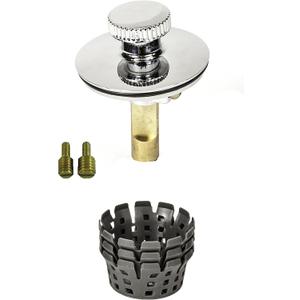 Universal Lift n Turn, (Twist Close) Bath Tub/Bathtub Drain Stopper Includes 3/8" and 5/16" Fittings (With Hair Catcher, Chrome)