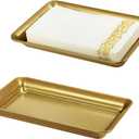 Vintage Farmhouse Decor Metal Vanity Tray(2 Pack),Countertop Guest Hand Towel Storage Organizer Tray Dispenser, Sturdy Holder for Perfume,Cosmetics, Jewelry, Makeup Bathroom Organizer Gold
