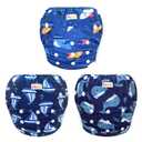 Pedobi Reusable Baby Swim Diapers, Adjustable Diaper Swim for Toddlers 9 Months - 3 Years Old, 3 Pack for Swimming Lessons (Whale Shark Sailboat, Large)