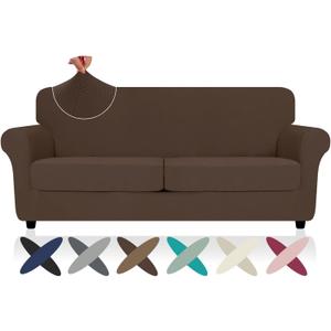 2025 Striped XL-Loveseat Covers 3 Piece, Sofa Covers for 2 Extra Large Cushion, Anti Slip Oversized Slipcovers with Bottom Ties, Thick Durable Washable, Soft Cozy Protector (71"-91", Dark Coffee)