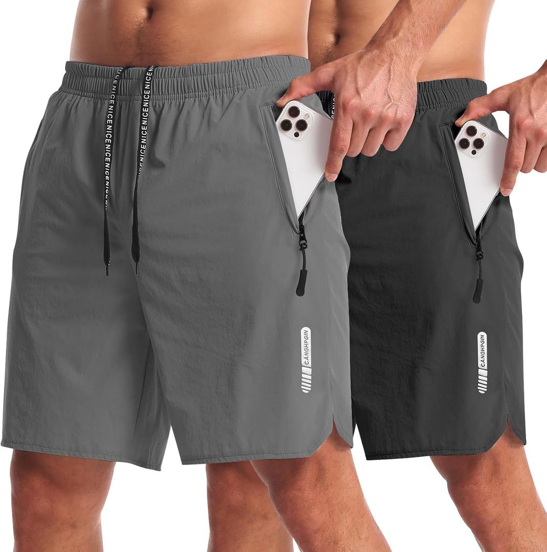 CANGHPGIN 2 Pack Mens Workout Athletic Shorts 7 inch Inseam Quick Dry Hiking Shorts Men Lightweight Sports Gym Shorts Running (M)
