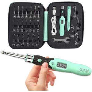 Upgraded Counting Crochet Hook Set - 24-in-1 Interchangeable Hooks Kit - Light Up, Digital Stitch & Row Counter- No Need to Move Fingers- Ergonomic for Arthritic Hands - Cool Gift (Green-24 Size)