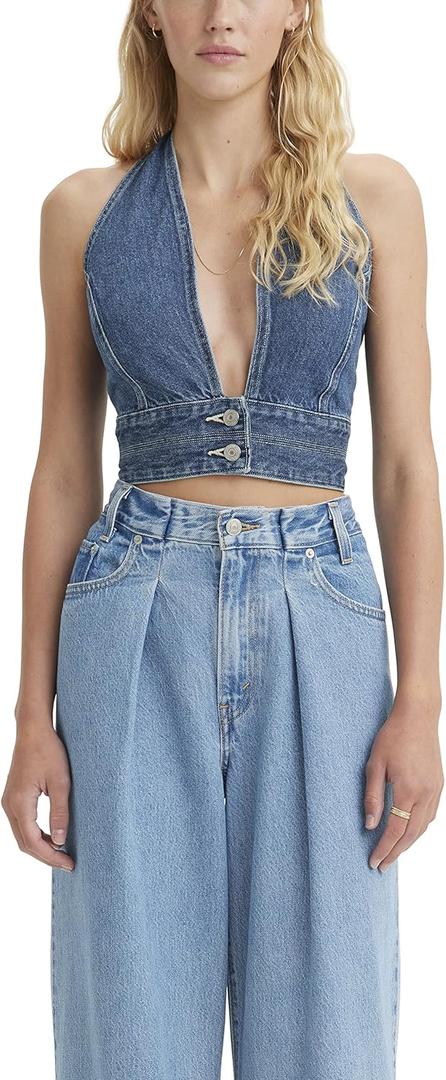 Levi's Women's Daisy Denim Halter Top (Blue, L)