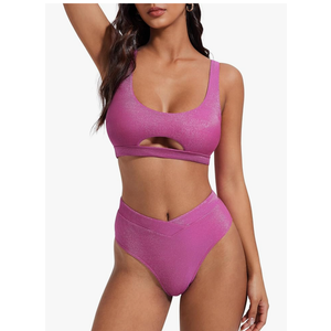 SUUKSESS Women Cutout Color Block Bikini Sets Sexy High Cut 2 Piece Bathing Suit