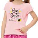 Big Sister Shirt Baby Girl Cute Bees Tee Announcement Toddler Shirts Sibling Reveal Short Sleeve (Pink) 130