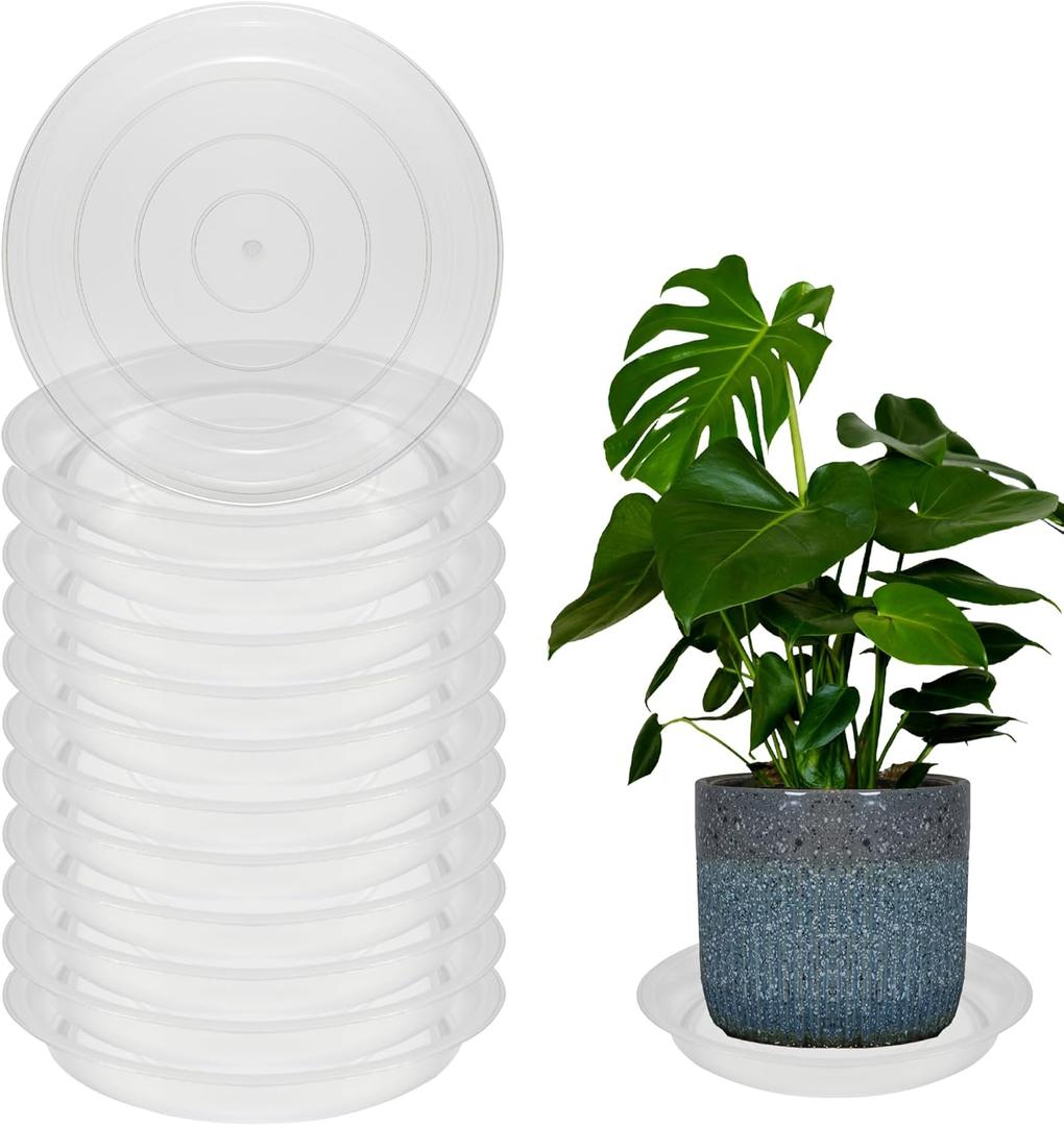 12 Pack 12 Inch Round Plant Saucers for Less 10 Inch Pot Indoors Outdoors Plant Trays for Pots Planter Saucer Plastic Drip Tray Planter Water Tray(Clear, 12"(12pcs))