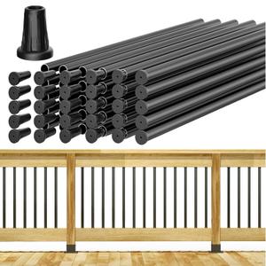 29" Round Aluminum Balusters for Deck Railing, Hollow Deck Spindles with Screws for Railing Fencing, Metal Deck Balusters with Connectors(60 Pack Black)