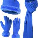 boxed-gifts Women's Warm Fleece Winter - Women's Hat and Glove Set + Hats Gloves Scarves for Women (French Blue)