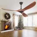 52 Inch Ceiling Fans Without Lights, Indoor/Outdoor Ceiling Fan No Light, 3 Solid Wood Blades, 3 Downrods, Timer, Quiet DC Motor, 6 Speeds Modern Fans with Remote for Patios Bedroom, Dark Walnut (52"D x 52"W x 23"H)