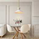Globe Electric 1-Light Pendant Light, Matte Brass Finish, White Tapered Metal Shade with Ring Detail, Adjustable Rods, Dimmable, E26 Base, 67000197, 14x14x60 inches