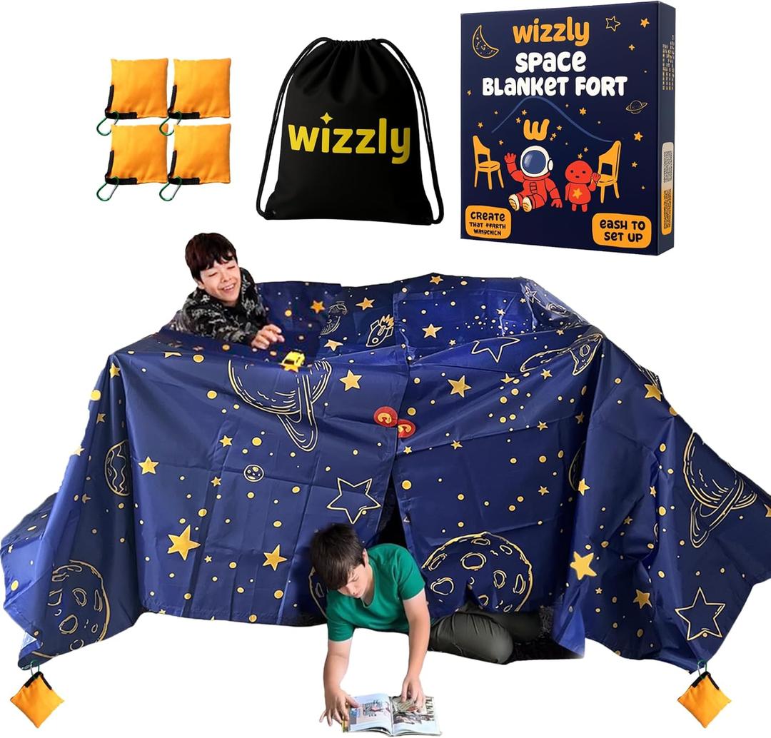 Space Original XL Blanket Fort Building Kit for Kids, 4 Blanket Wizzly Toy, Make a Portable Playhouse, Play Tent Boy and Girl Indoor Outdoor Build Set, STEM Children Toy, Ages 4, 8, 12 +