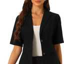 Allegra K Linen Blazer for Women Short Sleeve Cotton Lapel Collar Business Casual Blazer Jacket Spring Summer Outfits (Large)