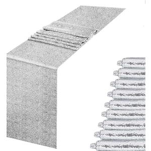 10 Pack Silver Table Runner 12 x 108 inch Sequin Table Runner Party Decor Glitter Table Linens Runner Sparkly Dinner Party Supplies Fabric for Baby Shower Holiday Celebration