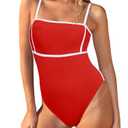 Saodimallsu Womens One Piece Swimsuit Color Block Spaghetti Strap Ribbed Tummy Control Bathing Suits High Cut Swimwear Medium