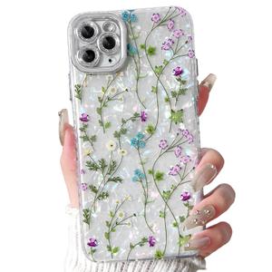 NITITOP Compatible with iPhone 11 Pro Case Cute Flower Floral Shell Textures for Girls Women Soft TPU Slim Hard Back with Lens Protective Phone Cover - Cirrus, Pack Of 4