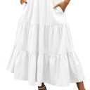 ANRABESS Women’s Summer Boho Flowy Swing Tiered A-Line Maxi Skirt 2025 Fashion Trendy Elastic Waist Pleated Long Beach Dress with Pockets White, Small