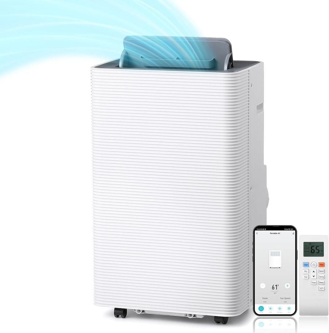 TURBRO Finnmark 14,000 BTU Portable Air Conditioner and Heater, Dehumidifier, 3-Speed Fan, Covers Rooms up to 600 Sq. Ft., Remote and WiFi Control, 7.77 CEER High Efficiency, CSA-Certified